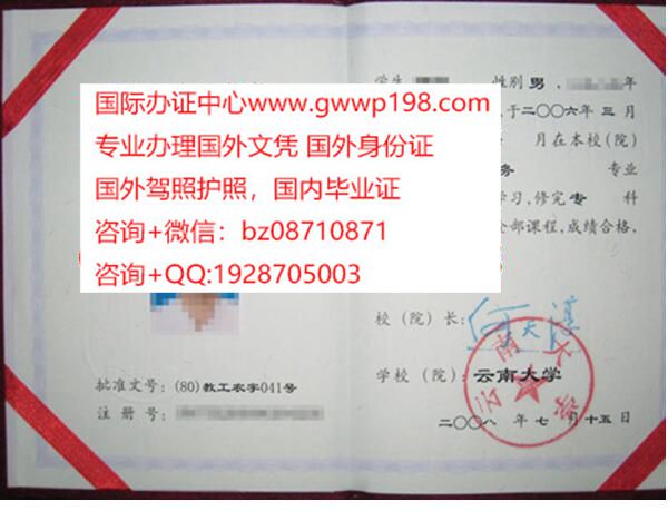 云南大学2008年成人毕业证样本，办成人毕业证